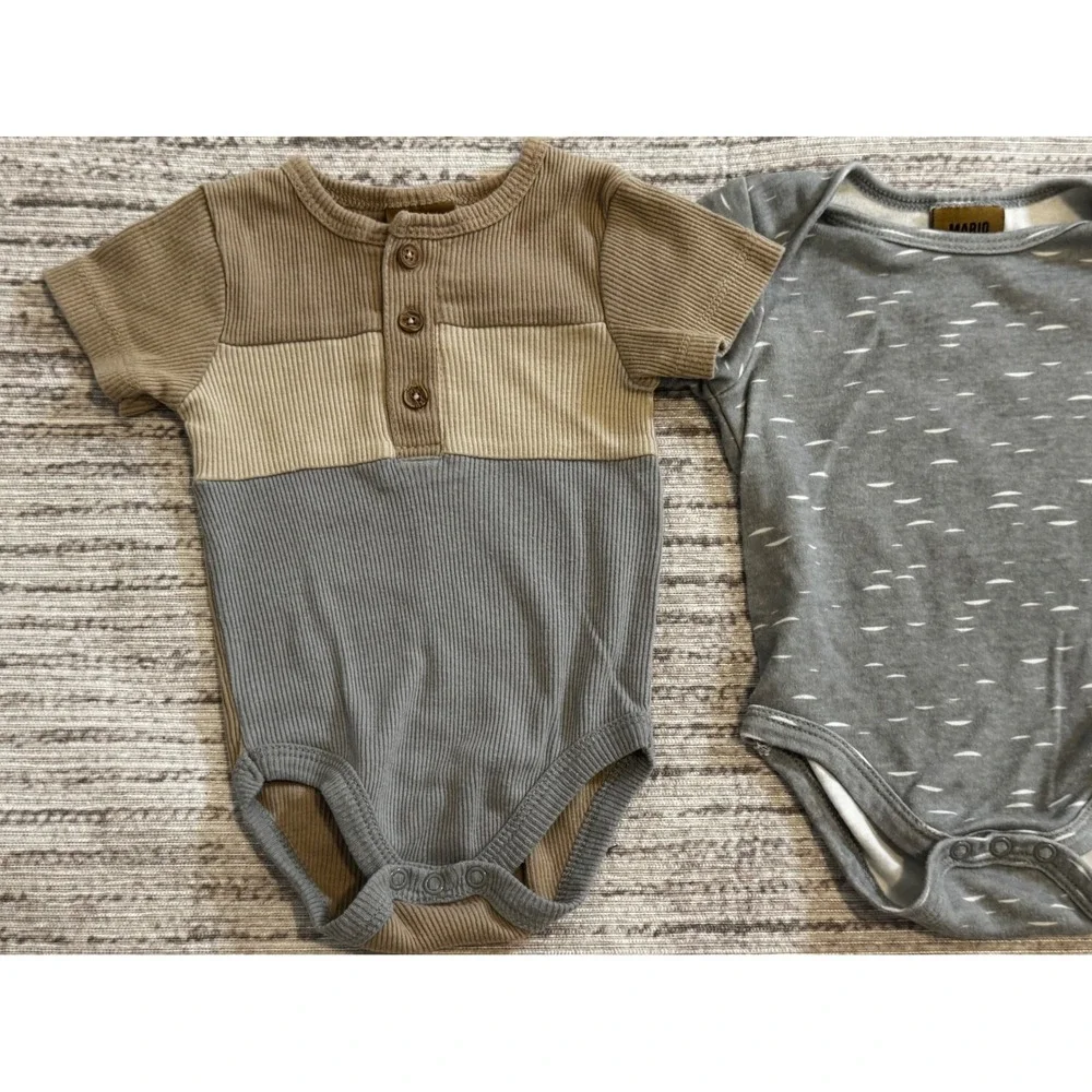 Mario Lopez Baby Boys Bodysuit Bundle 2pk Ribbed Henley Grey Tan 3-6 Months